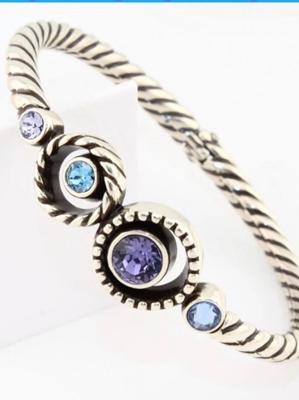 Brighton Halo Silver Hinged Bracelet with Purple and Blue Stones